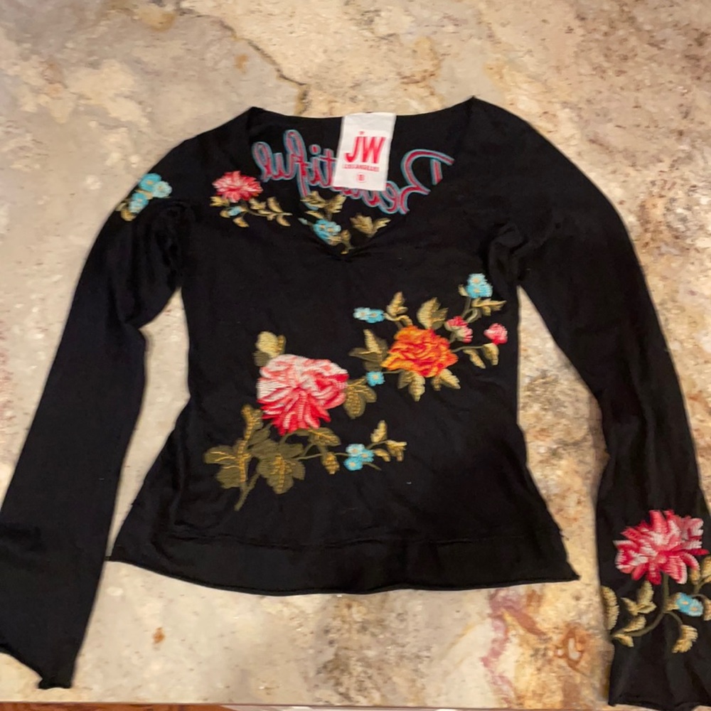 JW Los Angeles Black with Hand Embroidery Long Sleeve Shirt